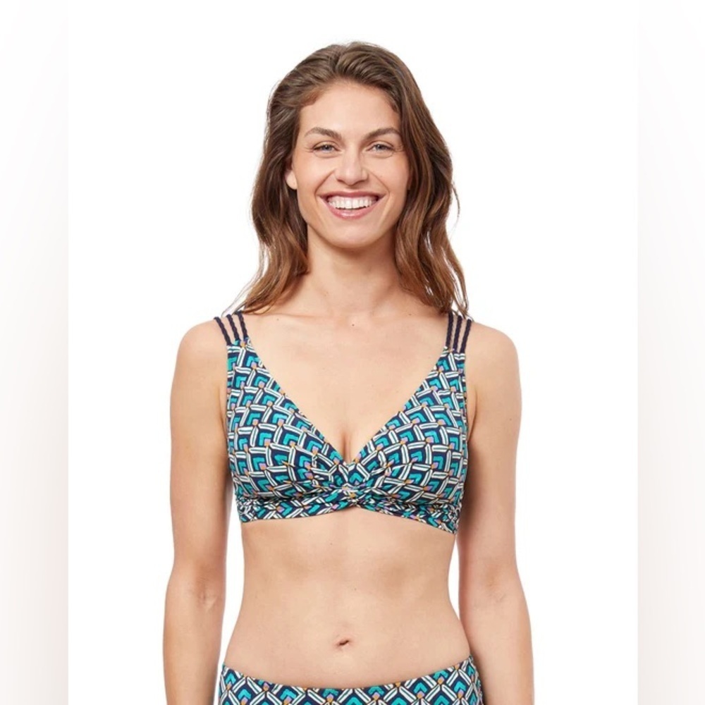 PROFILE BY GOTTEX MASQUERADE D-CUP STRAPPY V-NECK BIKINI TOP Sz 32D